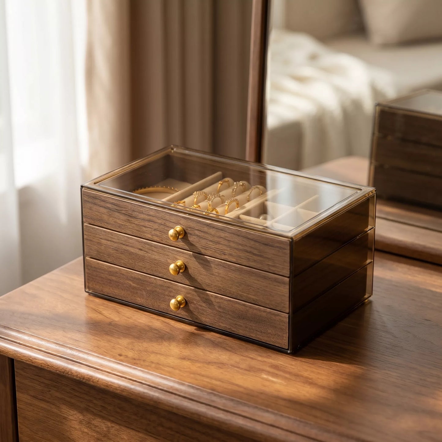 High End Walnut Wood Grain Large Capacity 3 in 1 Style Tray