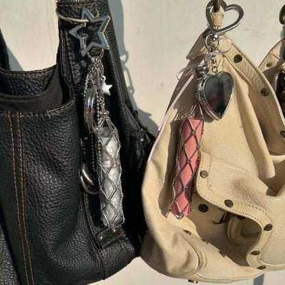Viral Silver Lipstick Holder Bag Charm with Mirror