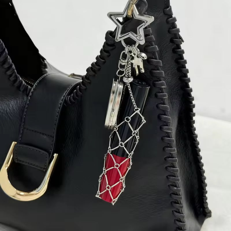 Viral Silver Lipstick Holder Bag Charm with Mirror