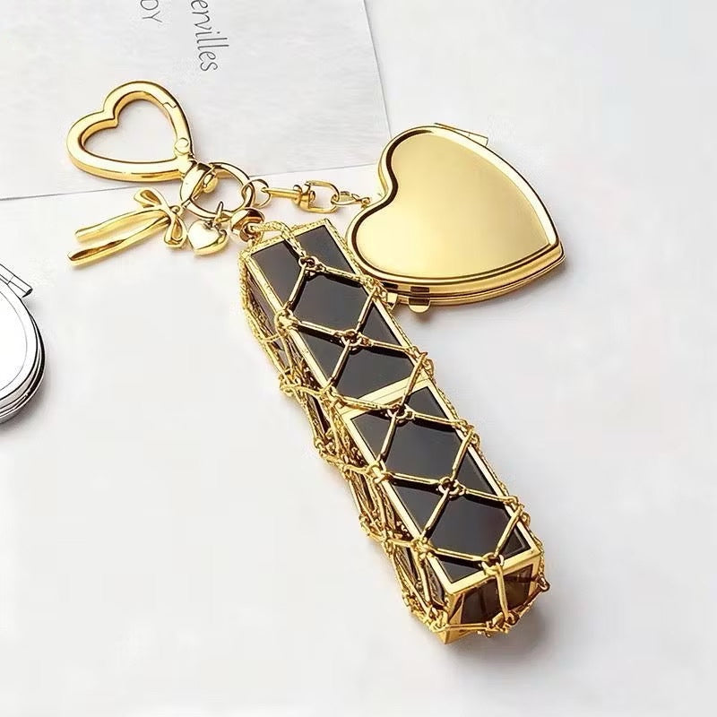 Viral Gold Lipstick Holder Bag Charm with Mirror