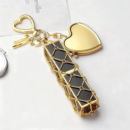 Viral Gold Lipstick Holder Bag Charm with Mirror