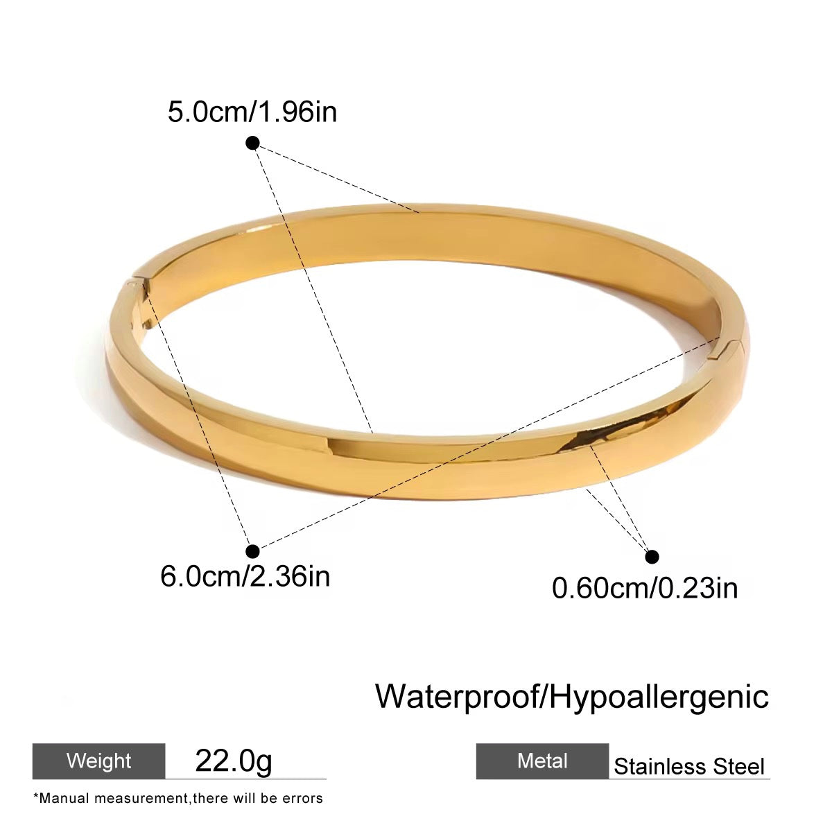 18K Gold Plated Stainless Steel Minimalist Bracelet Polished Bangle