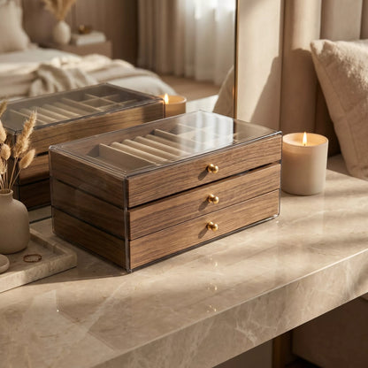 High End Walnut Wood Grain Large Capacity 3 in 1 Style Tray