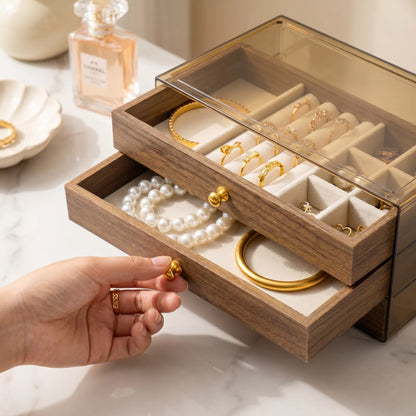 High End Walnut Wood Grain Large Capacity 3 in 1 Style Tray