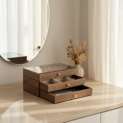 High End Walnut Wood Grain Large Capacity 3 in 1 Style Tray