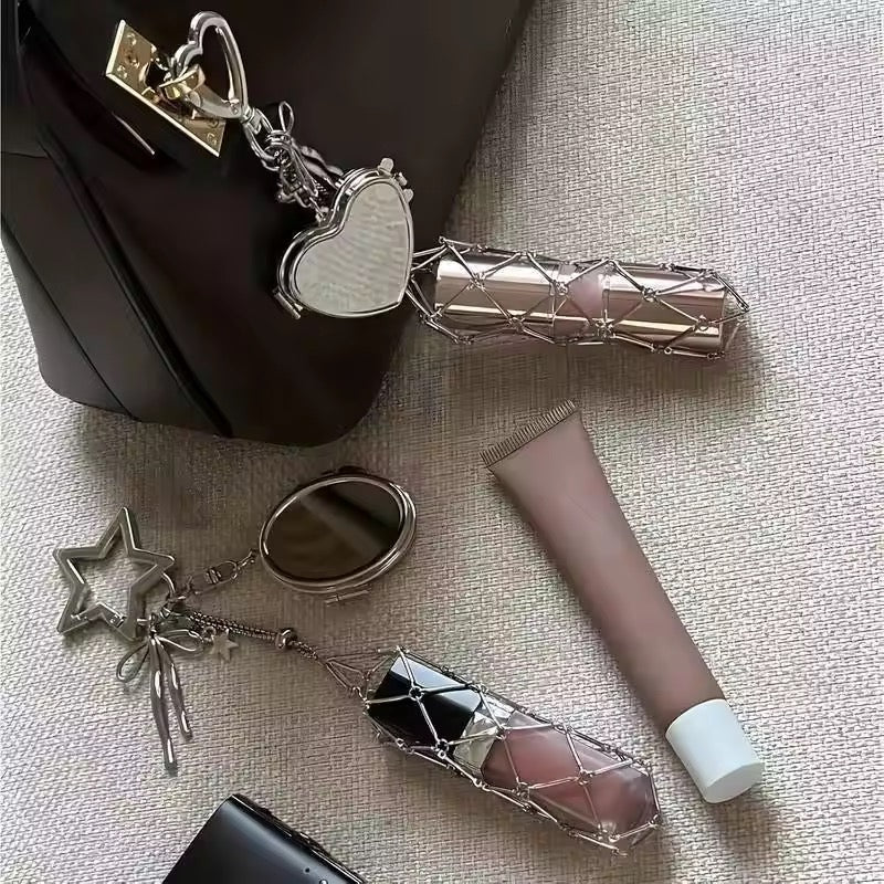 Viral Silver Lipstick Holder Bag Charm with Mirror