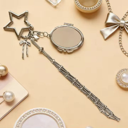 Viral Silver Lipstick Holder Bag Charm with Mirror