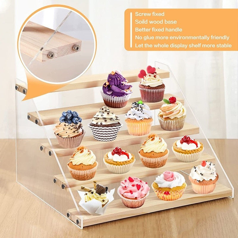 Premium Acrylic & Wood Tiered Display Stand – Multi-Purpose Organizer for Figures, Cosmetics, and Jewellery