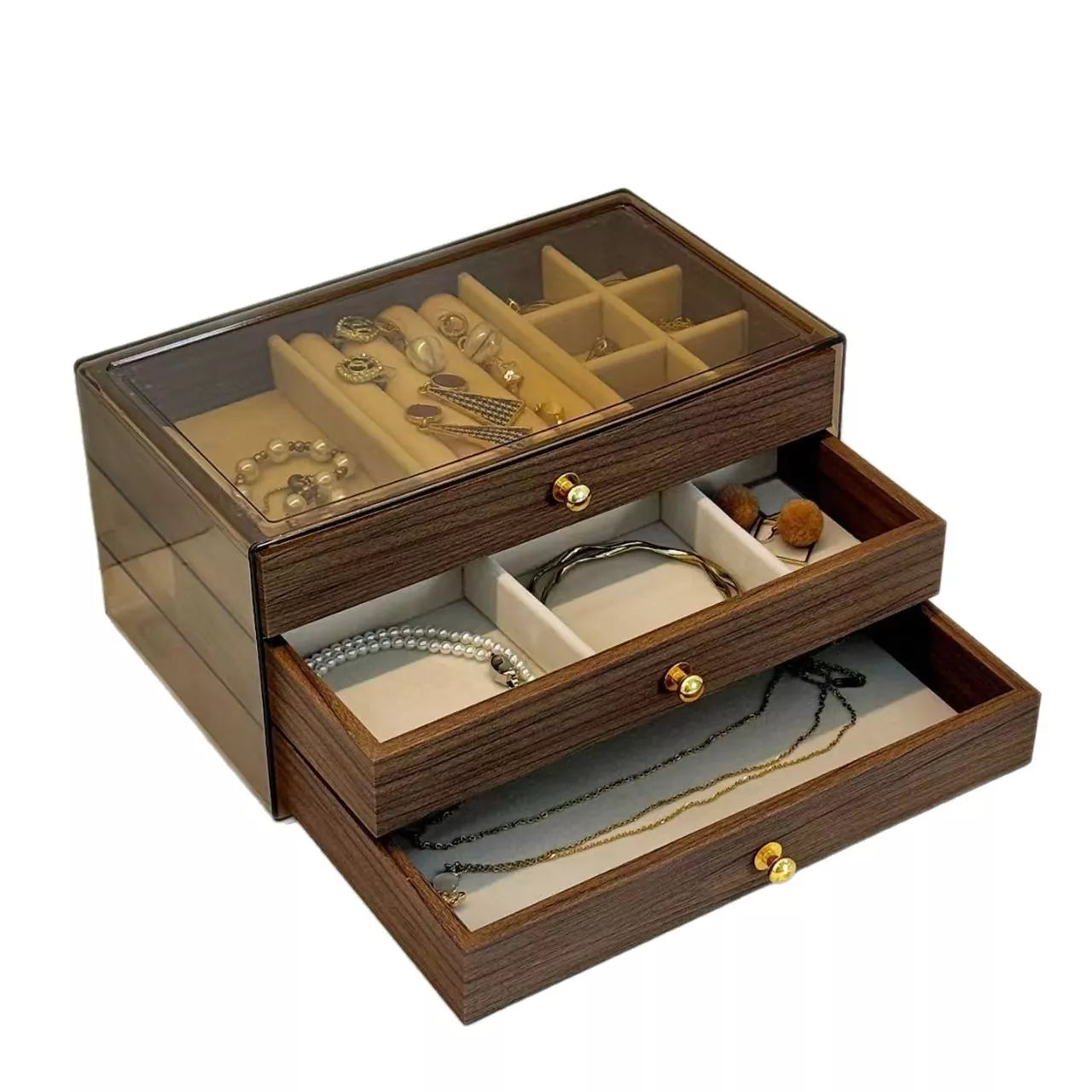 High End Walnut Wood Grain Large Capacity 3 in 1 Style Tray