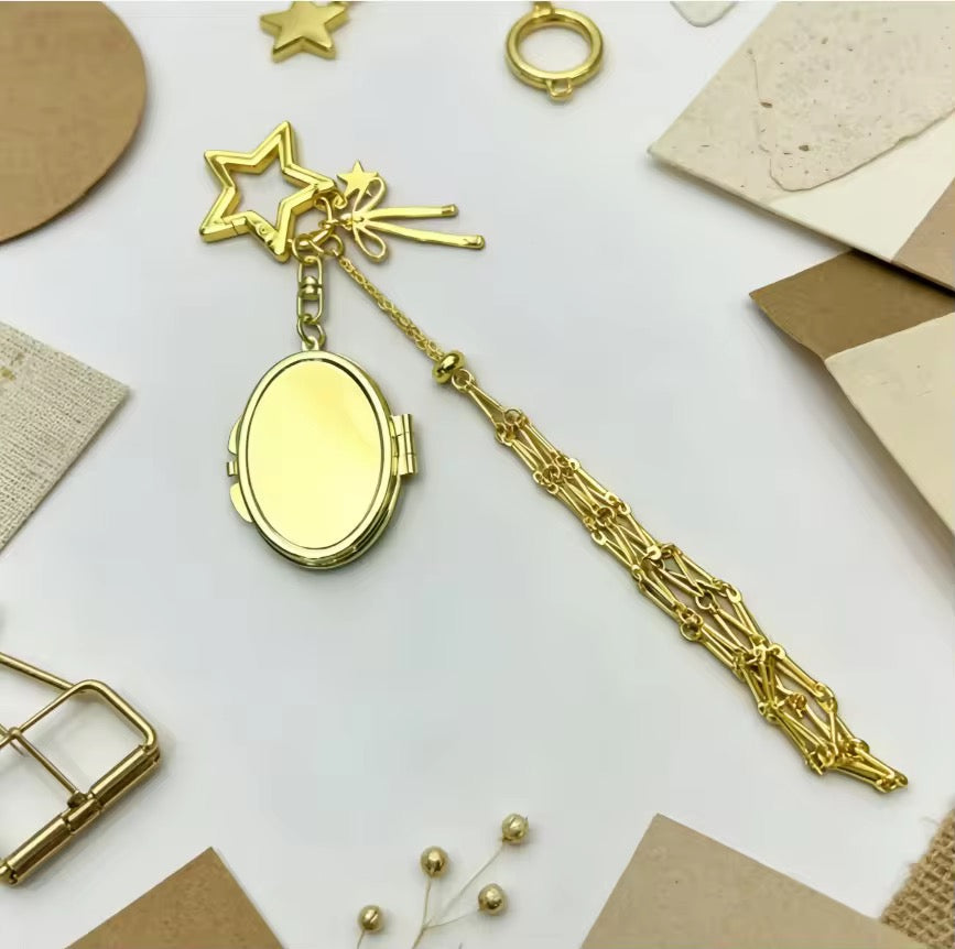 Viral Gold Lipstick Holder Bag Charm with Mirror