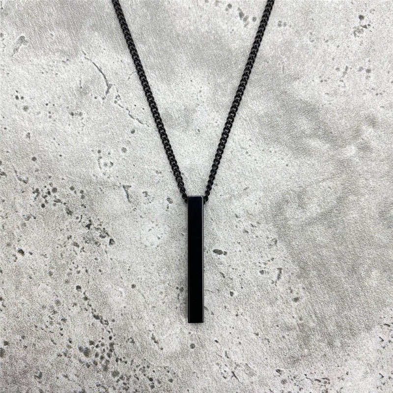 Stainless Steel Rectangular Pendant Necklace - Black | Silver