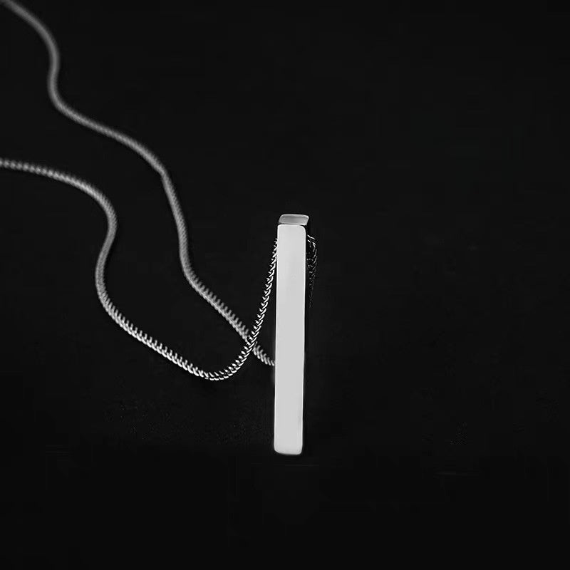 Stainless Steel Rectangular Pendant Necklace - Black | Silver