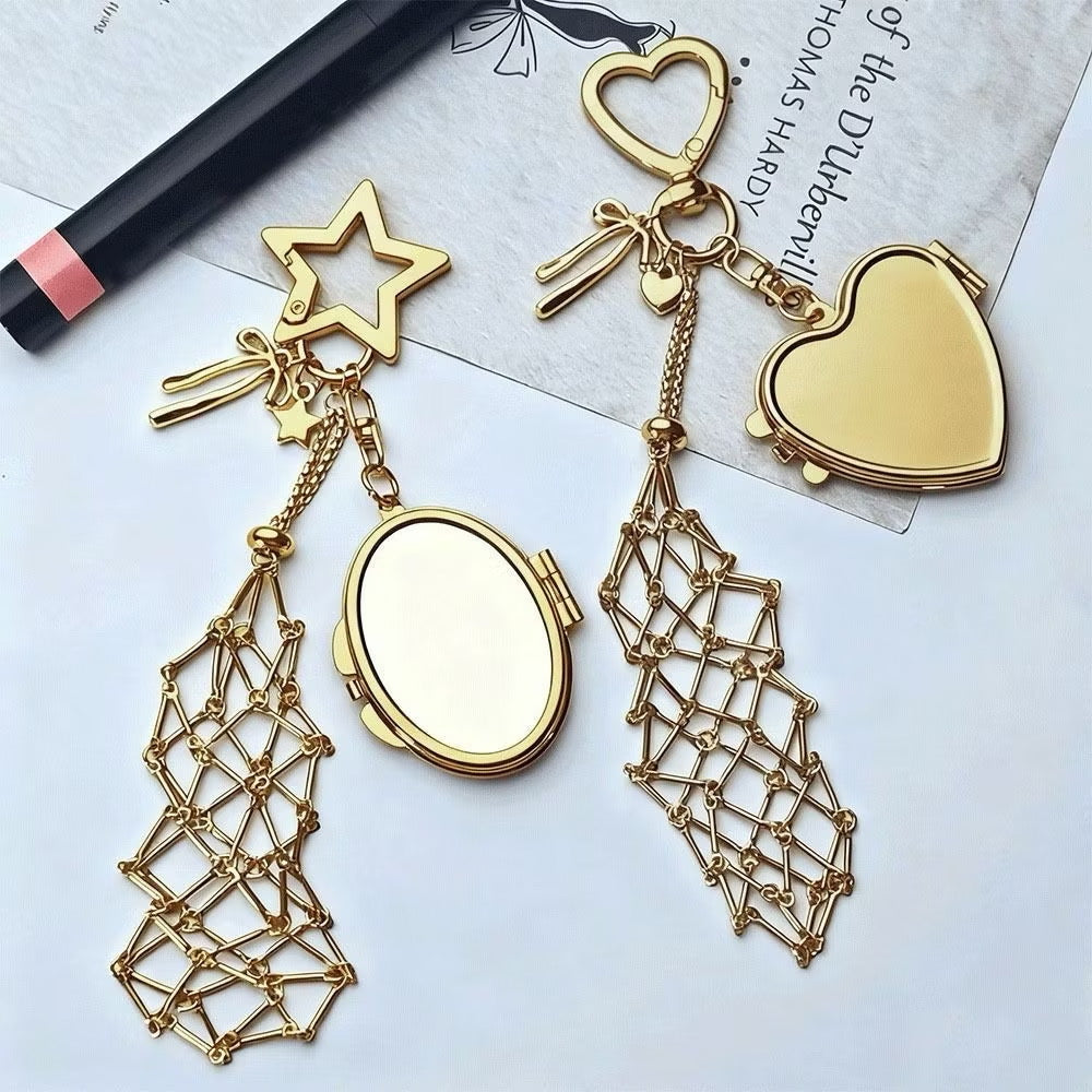 Viral Gold Lipstick Holder Bag Charm with Mirror