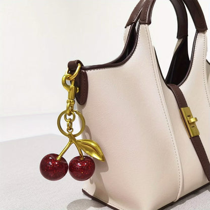 Glittery Cherry Bag Charm crystal detail