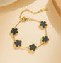 18k Gold Plated 5 Motif Alhambra Stainless Steel Bracelet - Gold/Black/White