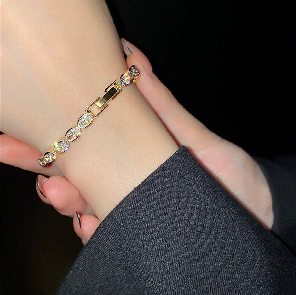 18K Gold Plated Oval Cut Zirconia Tennis Bracelet
