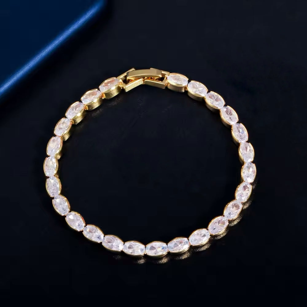18K Gold Plated Oval Cut Zirconia Tennis Bracelet