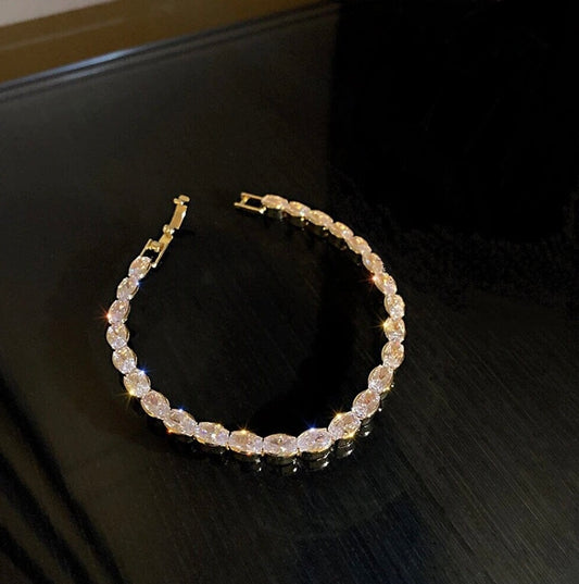 18K Gold Plated Oval Cut Zirconia Tennis Bracelet